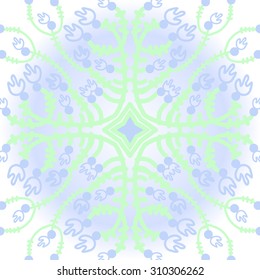 Circular   pattern of floral motif, branches, flowers, tulips, stars. Hand drawn.