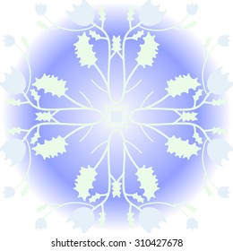 Circular   pattern of floral motif, branches, stars, leaves, flowers. Hand drawn.