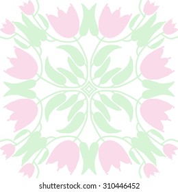 Circular   pattern of floral motif, branches, stars, leaves, flowers, tulips. Hand drawn.