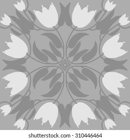 Circular   pattern of floral motif, branches, stars, leaves, flowers, tulips. Hand drawn.