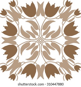 Circular   pattern of floral motif, branches, stars, leaves, flowers, tulips. Hand drawn.