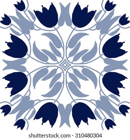 Circular   pattern of floral motif, branches, stars, leaves, flowers, tulips. Hand drawn.