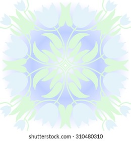 Circular   pattern of floral motif, branches, stars, leaves, flowers, tulips. Hand drawn.