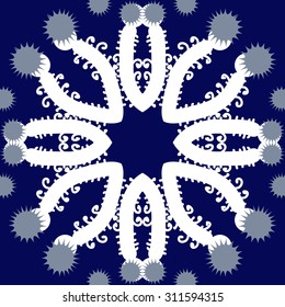 Circular   pattern of floral motif, branches, spirals,stars. Hand drawn.