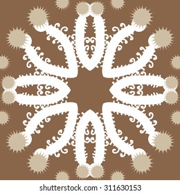 Circular   pattern of floral motif, branches, spirals,stars. Hand drawn.