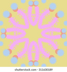Circular   pattern of floral motif, branches, spirals,stars. Hand drawn.