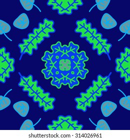 Circular   pattern of floral motif, cross,leaves,oak, branches, doodles, snowflake . Hand drawn.