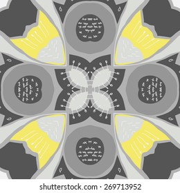 Circular   pattern of floral motif, doodles, stamens, bagels. Hand drawn.
