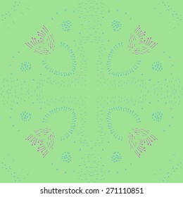 Circular pattern of floral motif, doodles, stamens. Hand drawn.