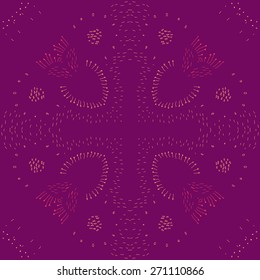 Circular pattern of floral motif, doodles, stamens. Hand drawn.