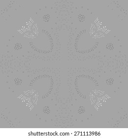Circular pattern of floral motif, doodles, stamens. Hand drawn.