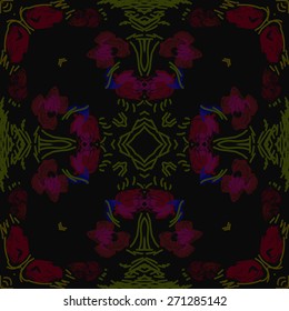 Circular pattern of floral motif, doodles, roses, stripes. Hand drawn.