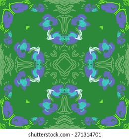 Circular pattern of floral motif, doodles, roses, stripes. Hand drawn.