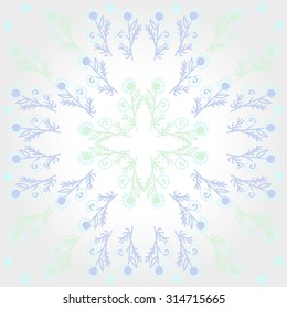 Circular   pattern of  floral motif,  doodles,  branches, ellipses, spirals . Hand drawn.