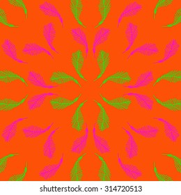 Circular   pattern of  floral motif,  doodles,  branches . Hand drawn.