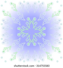 Circular   pattern of  floral motif,  doodles,  branches, ellipses, spirals . Hand drawn.