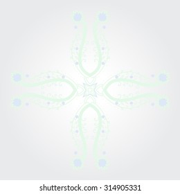 Circular   pattern of  floral motif,  doodles, , ellipses, spirals, cross, copy space . Hand drawn.