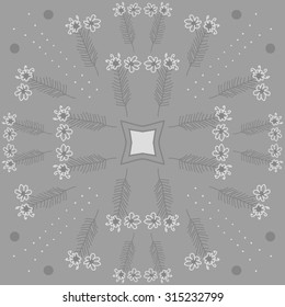 Circular   pattern of  floral motif,  doodles,  spirals, ellipses, branches, stars,flowers . Hand drawn.