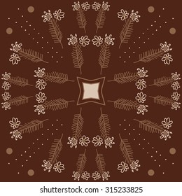 Circular   pattern of  floral motif,  doodles,  spirals, ellipses, branches, stars,flowers . Hand drawn.