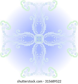 Circular  pattern of  floral motif,  doodles,   branches, stripes, ellipses, leaves, spirals, stars, cross . Hand drawn.