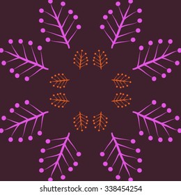 Circular   pattern  of floral  motif, doodles, twigs,  ellipses, branches. Hand drawn.