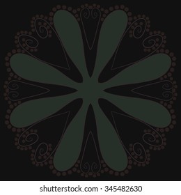 Circular pattern  of floral  motif, doodles, branches, ellipses, spirals, stylized flower. Hand drawn.