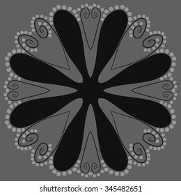 Circular pattern  of floral  motif, doodles, branches, ellipses, spirals, stylized flower. Hand drawn.