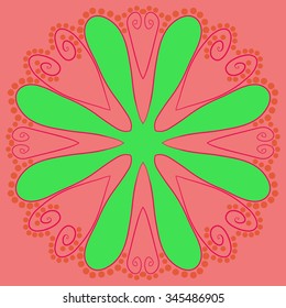 Circular pattern  of floral  motif, doodles, branches, ellipses, spirals, stylized flower. Hand drawn.