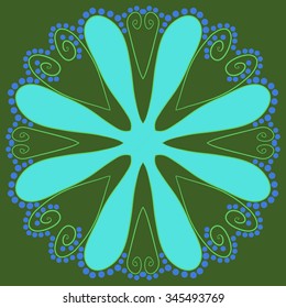 Circular pattern  of floral  motif, doodles, branches, ellipses, spirals, stylized flower. Hand drawn.