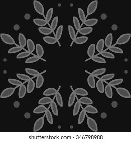 Circular pattern  of floral  motif, doodles, branches, leaves. Hand drawn.