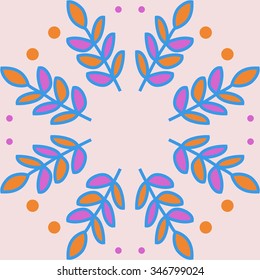 Circular pattern  of floral  motif, doodles, branches, leaves. Hand drawn.