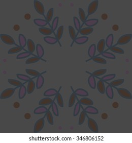 Circular pattern  of floral  motif, doodles, branches, leaves. Hand drawn.