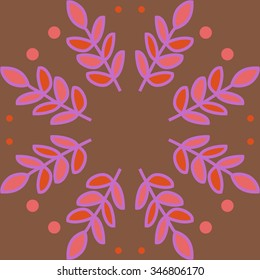 Circular pattern  of floral  motif, doodles, branches, leaves. Hand drawn.