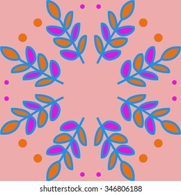 Circular pattern  of floral  motif, doodles, branches, leaves. Hand drawn.