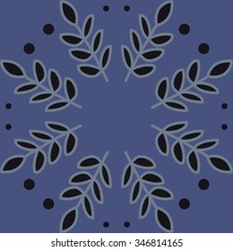 Circular pattern  of floral  motif, doodles, branches, leaves. Hand drawn.
