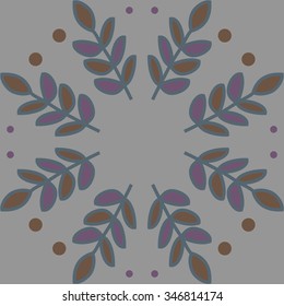 Circular pattern  of floral  motif, doodles, branches, leaves. Hand drawn.