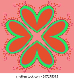 Circular pattern  of floral  motif, doodles, branches, twigs,ellipses, spots, spirals. Hand drawn.