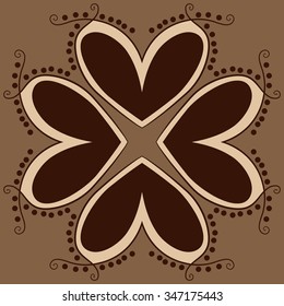 Circular pattern  of floral  motif, doodles, branches, twigs,ellipses, spots, spirals. Hand drawn.