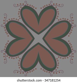 Circular pattern  of floral  motif, doodles, branches, twigs,ellipses, spots, spirals. Hand drawn.