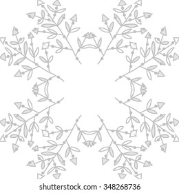 Circular  pattern  of floral motif, doodles, branches, spots, hole. Hand drawn.