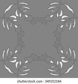 Circular pattern  of floral motif, doodles, branches, spots,leaves, hole. Hand drawn.