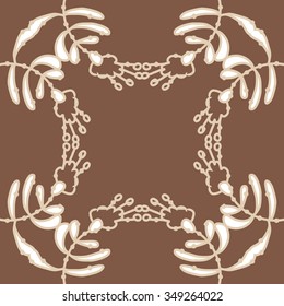 Circular pattern  of floral motif, doodles, branches, spots,leaves, hole. Hand drawn.