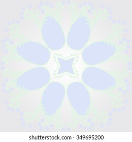 Circular pattern  of floral motif, doodles, branches, spots,leaves, spirals, hole, stars. Hand drawn.