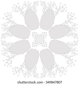 Circular pattern  of floral motif, doodles, branches, spots,leaves, spirals, hole, stars. Hand drawn.