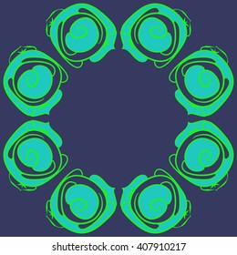 Circular pattern of floral motif, doodles, stylized rosy, leaves, spirals,  copy space. Hand drawn.