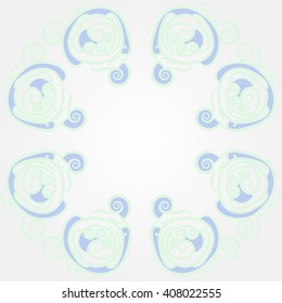 Circular pattern of floral motif, doodles, stylized rosy, leaves, spirals,  copy space. Hand drawn.