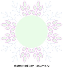 Circular pattern of floral motif, doodles,branches, leaves, ellipses,  copy space. Hand drawn.