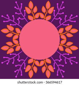 Circular pattern of floral motif, doodles,branches, leaves, ellipses,  copy space. Hand drawn.