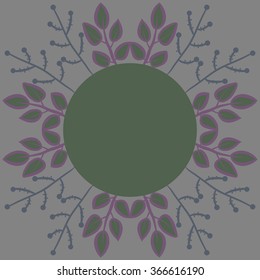 Circular pattern of floral motif, doodles,branches, leaves, ellipses,  copy space. Hand drawn.