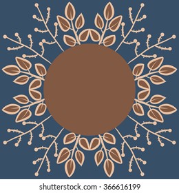 Circular pattern of floral motif, doodles,branches, leaves, ellipses,  copy space. Hand drawn.